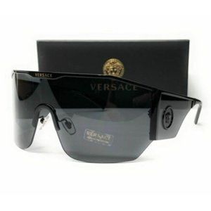 Versace Men's Black and Dark Grey Sunglasses!